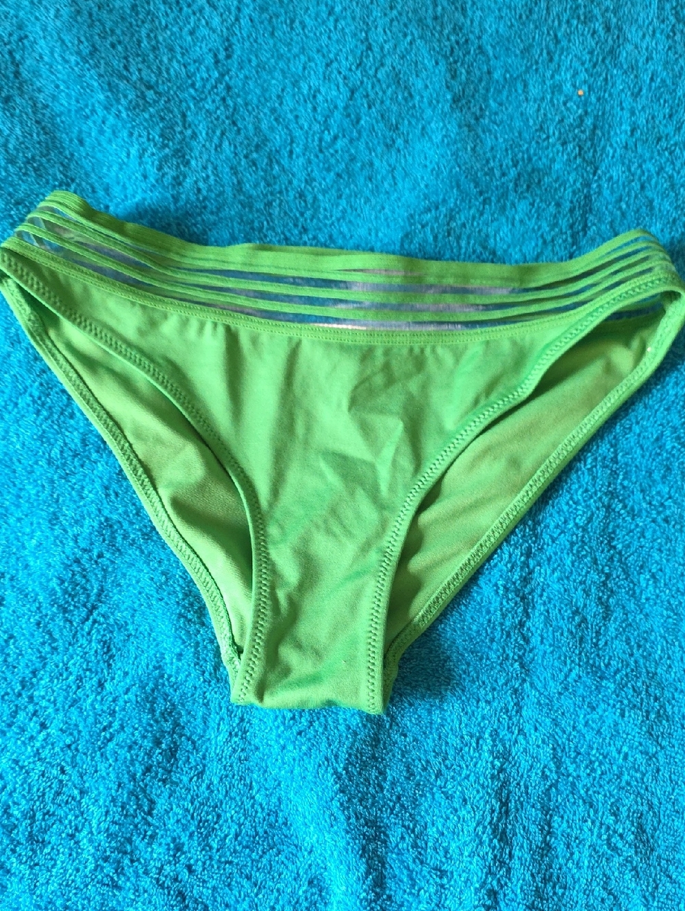 Green Bikini Bottom with Sheer Stripe Waistband